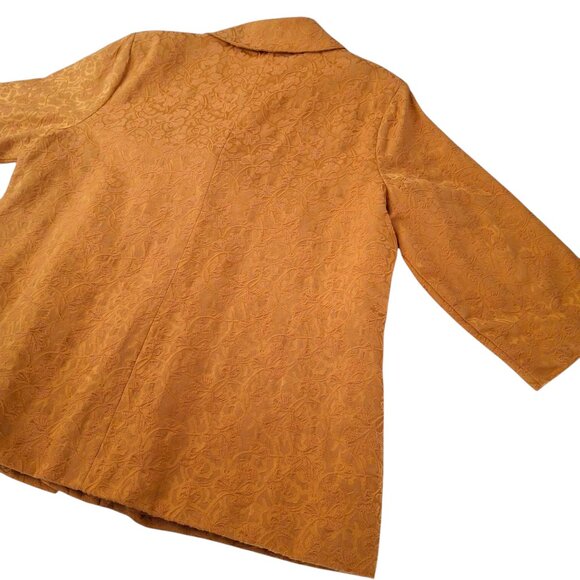 Vintage Anne Carson Empress Brocade Swing Jacket 1X Lined 3/4 Sleeve MustardGold - Picture 9 of 10